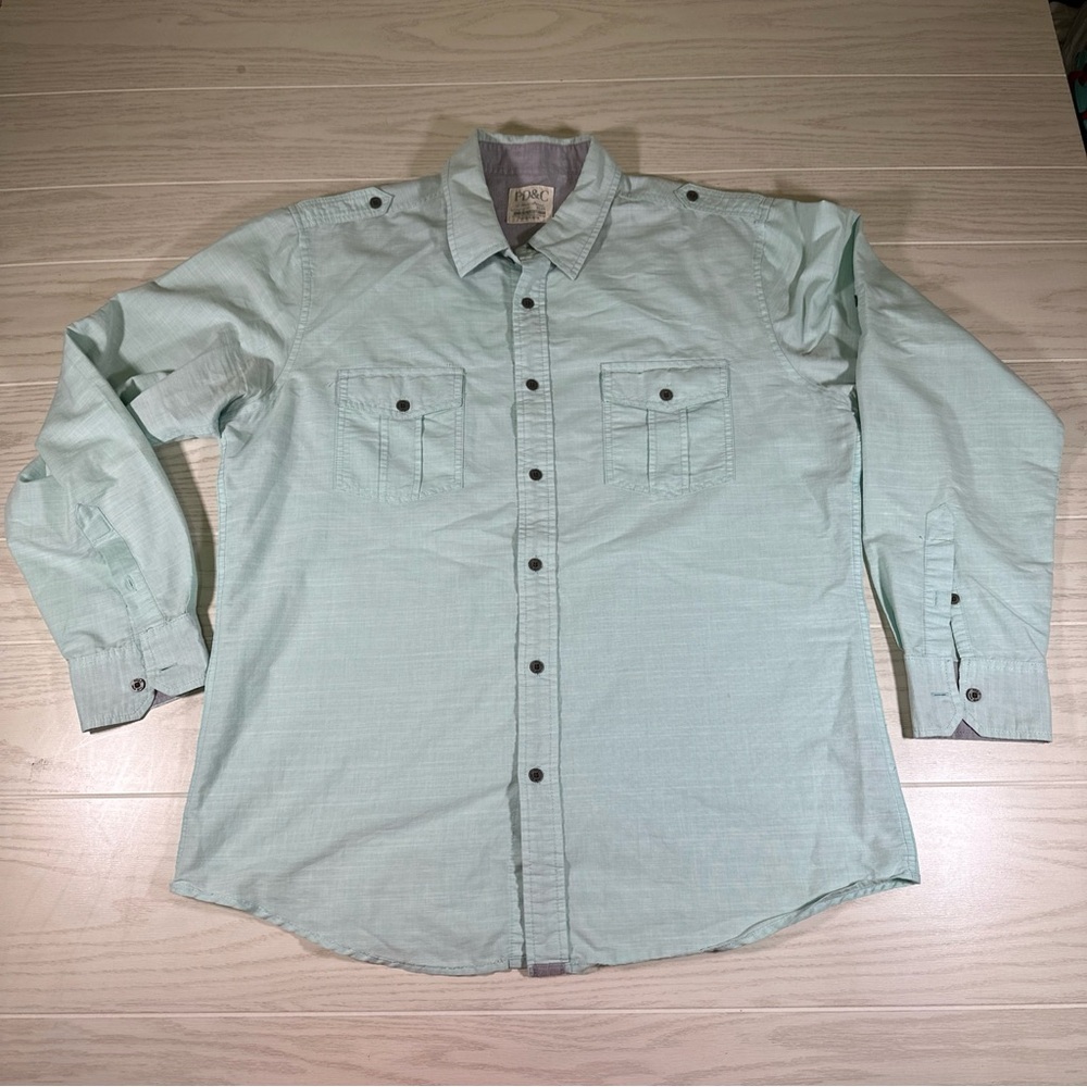 PD&C Mens Long Sleeve Button Shirt Size Xl, Light Aqua Color Preowned Good Cond